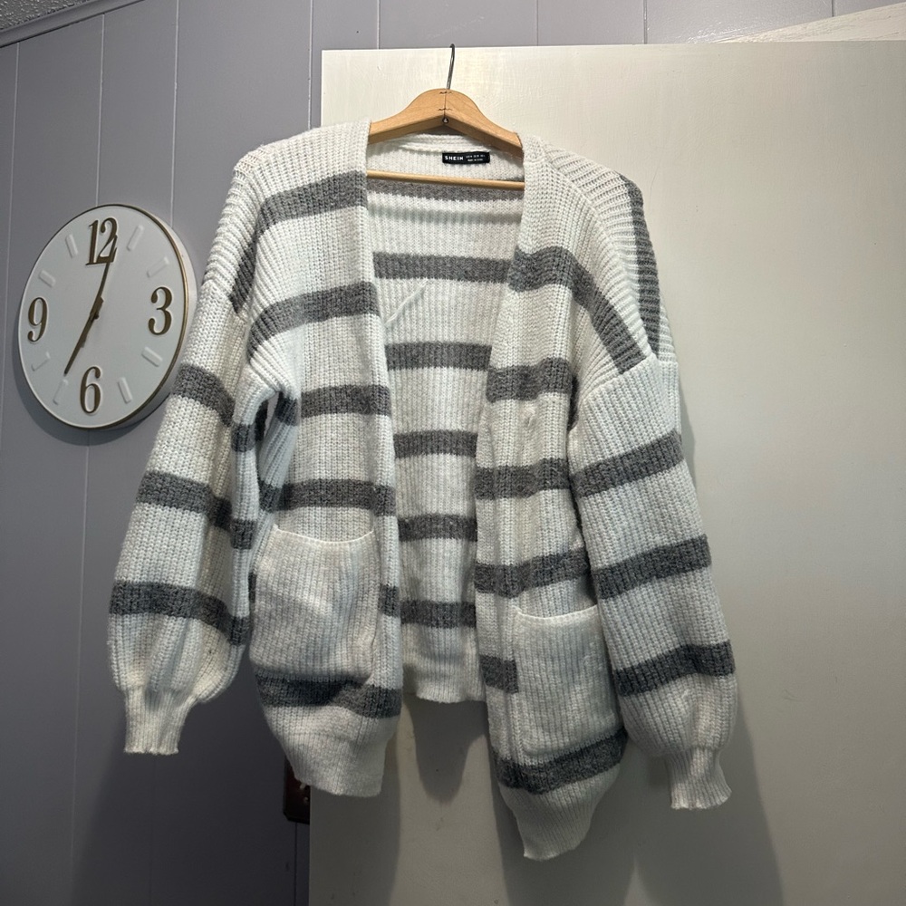 SHEIN white and grey striped sweater
